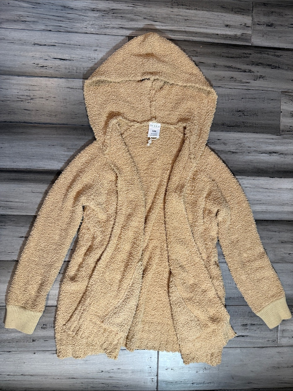 NWOT  Hooded Open-Front Cardigan in Tan